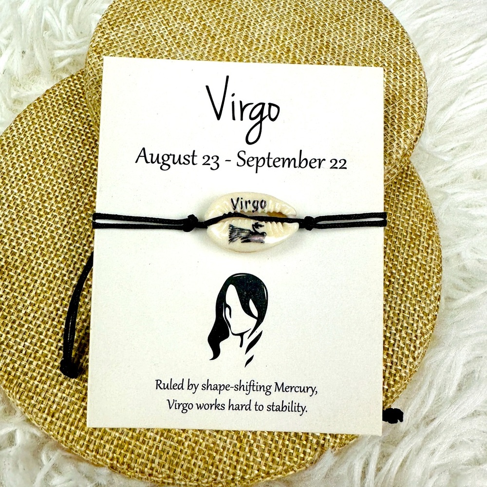 Virgo Bracelet Anklet Zodiac Sign Shell Jewelry Astrology Birthday Hand painted